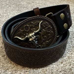 Men’s western cowboy Nashville party belt brown silver brass